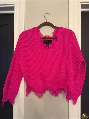 Polly & Esther Neon Pink Distressed Scoop Sweater